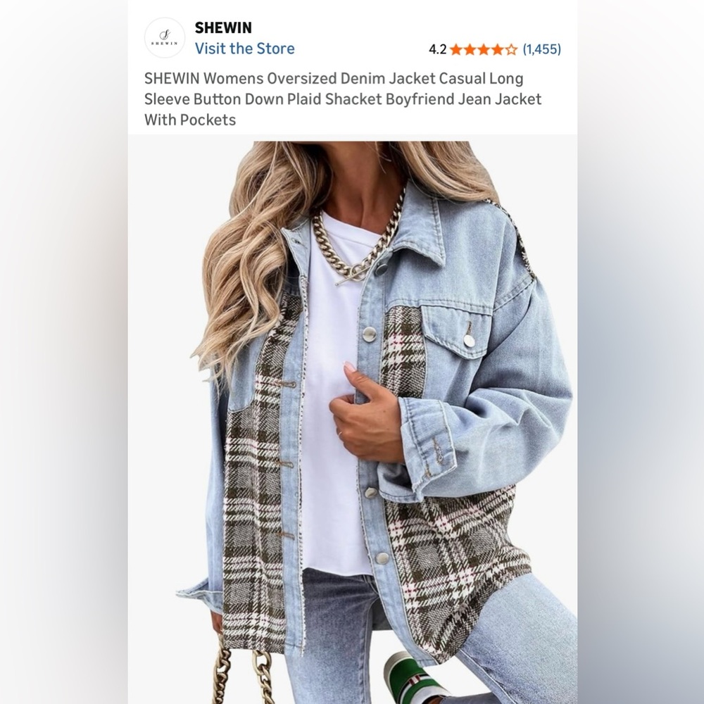 Women's Blue Denim Plaid Jacket